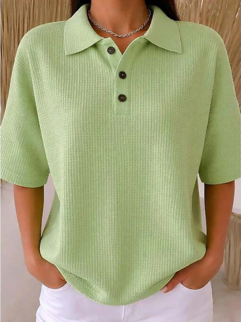 Gisela | Comfortabele Wafel Polo Blouse