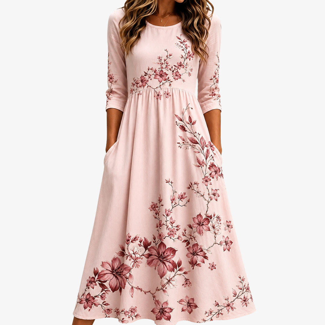 Rozen Tuin Charm Pocket Midi Jurk