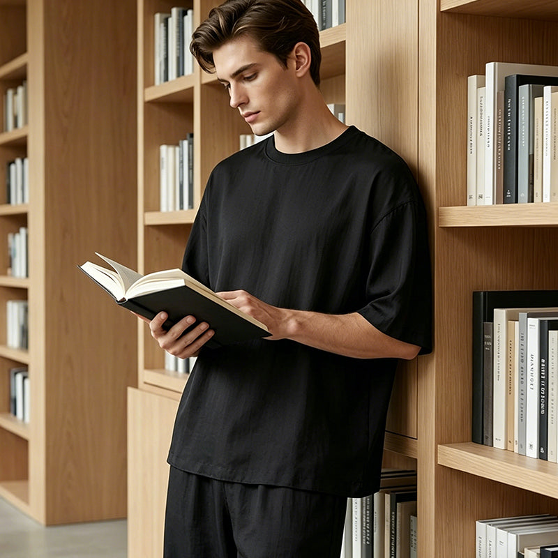 🔥Nieuwe collectie met 50% korting! Casual T-shirt en wijde broek voor heren – ruim en ademend, verkrijgbaar in diverse maten ✅ Perfect voor thuis en onderweg