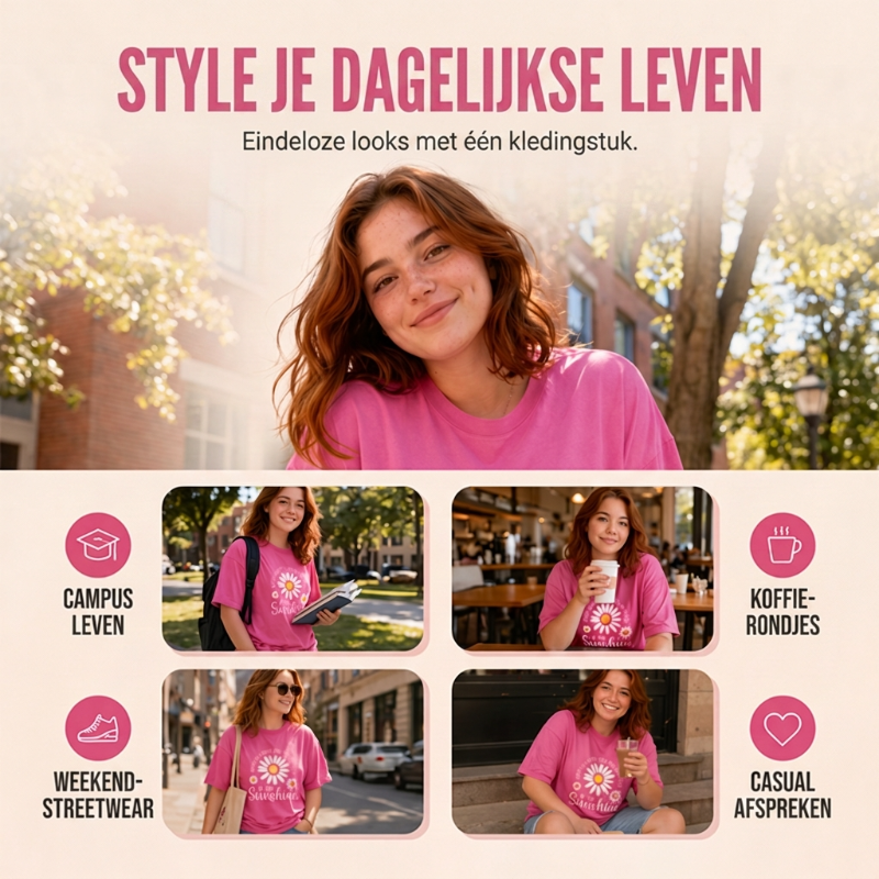 Unisex Vintage Gewassen Madeliefje Print Loose Fit T-Shirt