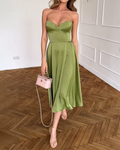 Liora | Elegante Midi Jurk Zonder Schouderbanden