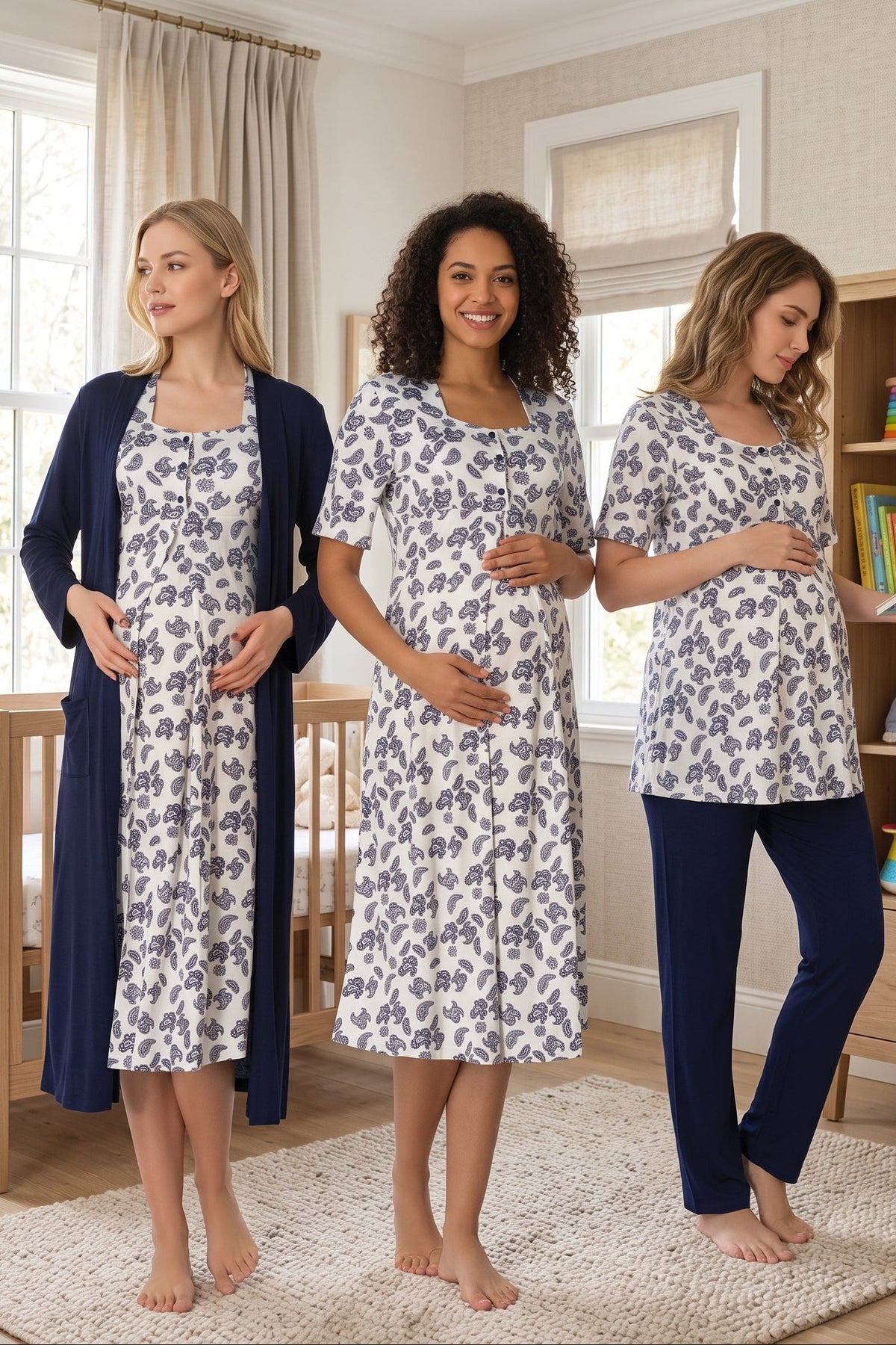 patroon 4-delige zwangerschaps- en voedingsset marineblauw
