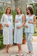 Elegant Lace Collar Patterned 4-Piece Maternity-Nursing Set Blue - 8036
