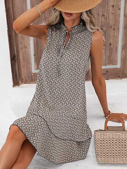 💃 Jurk met geometrische print en strik voor dames – Stijlvol, elegant en moeiteloos chic ✨👗
