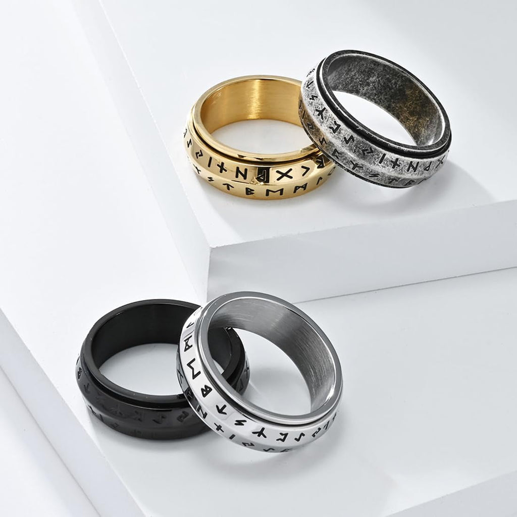 Roterende Viking Ring met Oud-Noorse Runen