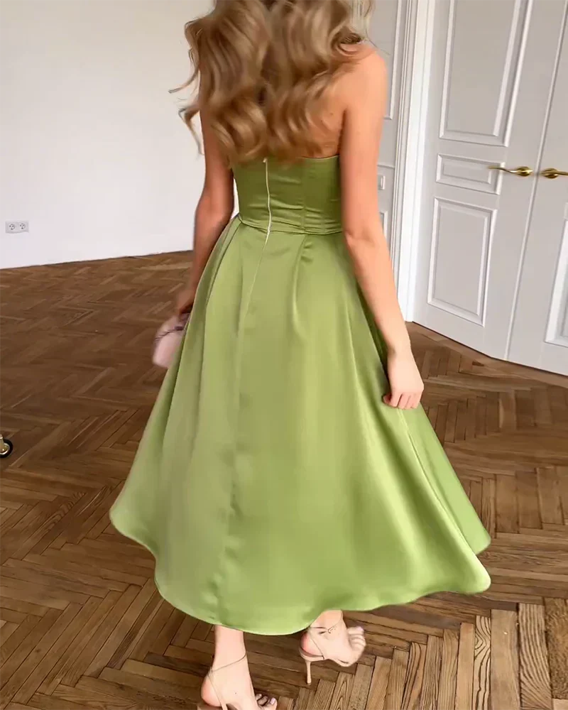 Liora | Elegante Midi Jurk Zonder Schouderbanden