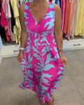 Regina - Mouwloze Midi Jurk met V-Hals Elastische Taille