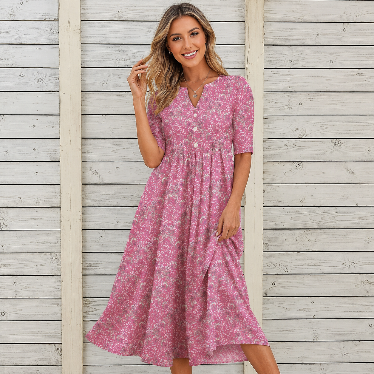 Danica™ | Buikcamouflerende Bloemen Midi Jurk