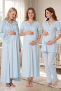 Lace Sleeve Lacy Flywheel Arm 4-Piece Maternity-Nursing Set Blue - 9016