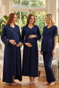 Lace Sleeve Lacy Flywheel Arm 4-Piece Maternity-Nursing Set Navy Blue - 9016