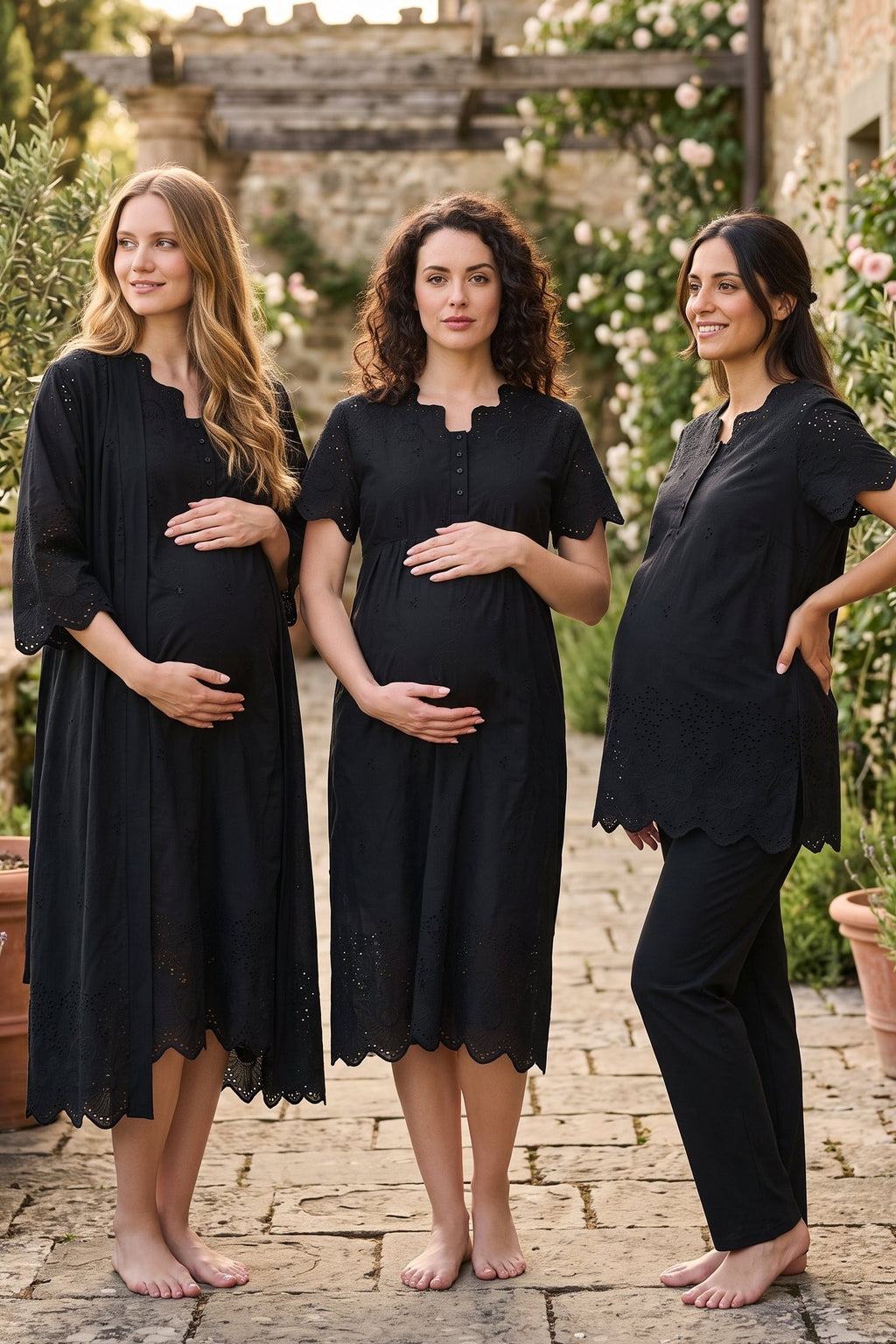 Embroidered 4-Piece Maternity-Nursing Set Black - 9026