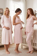 Lace Detailed Wrap Striped 4-Piece Maternity-Nursing Set Powder - 9036