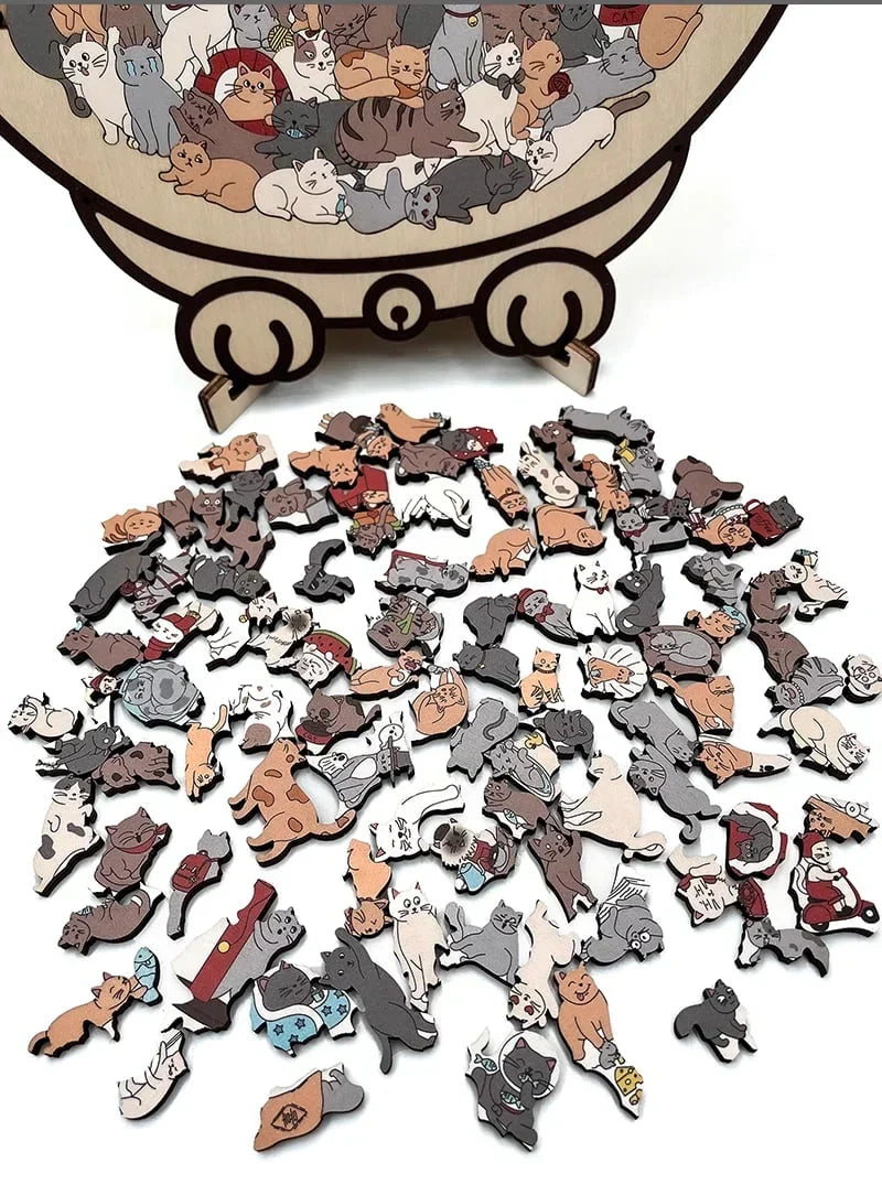 135-delige Morandi-kleurige houten legpuzzel in de vorm van een kat