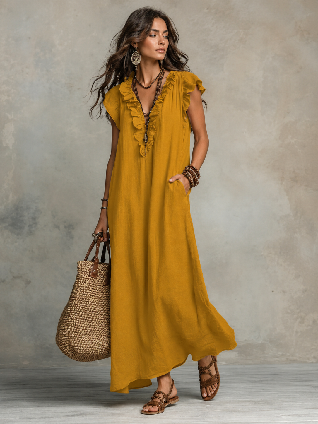 Camélia™ | Bohemian Buikcamouflerend Maxi Jurk