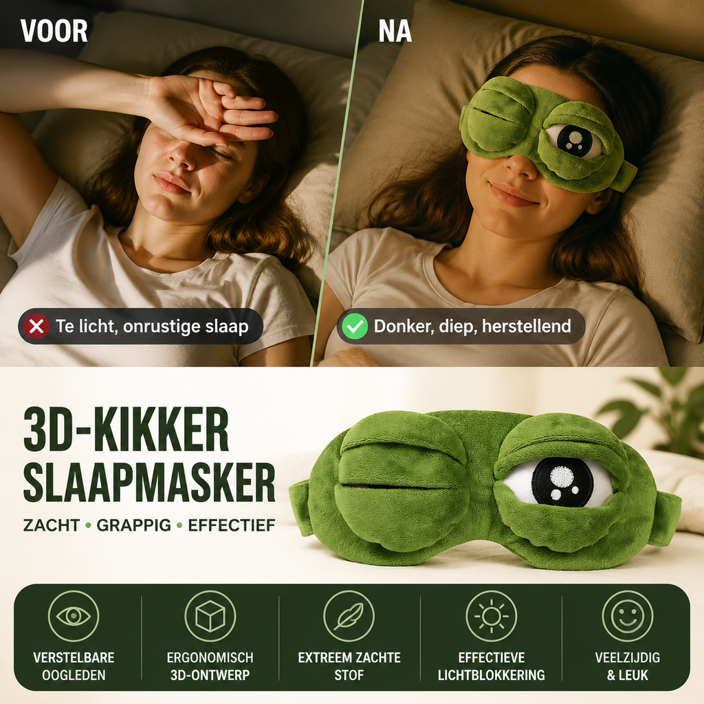 Zacht en grappig 3D-kikker slaapmasker