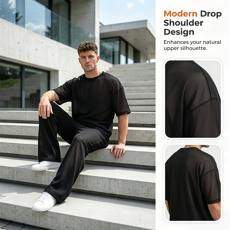 🔥Nieuwe collectie met 50% korting! Casual T-shirt en wijde broek voor heren – ruim en ademend, verkrijgbaar in diverse maten ✅ Perfect voor thuis en onderweg