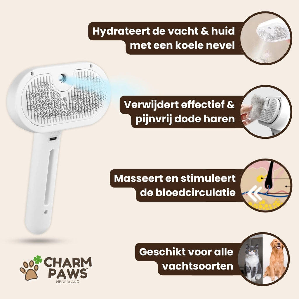CharmPaws® Steami Pro - Professionele Vachtverzorgings Borstel voor alle Honden & Katten