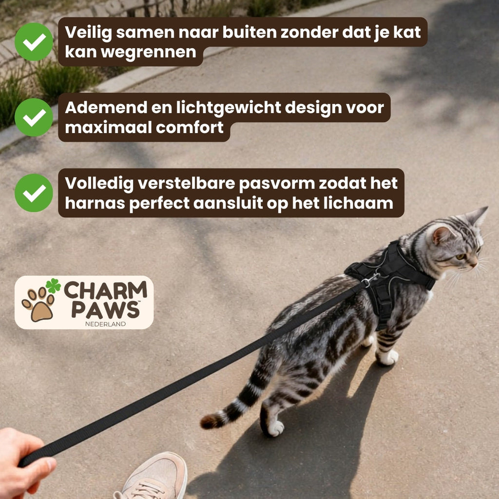 CharmPaws® Explorer Air - Ademend en Verstelbaar Kattenharnas met Looplijn