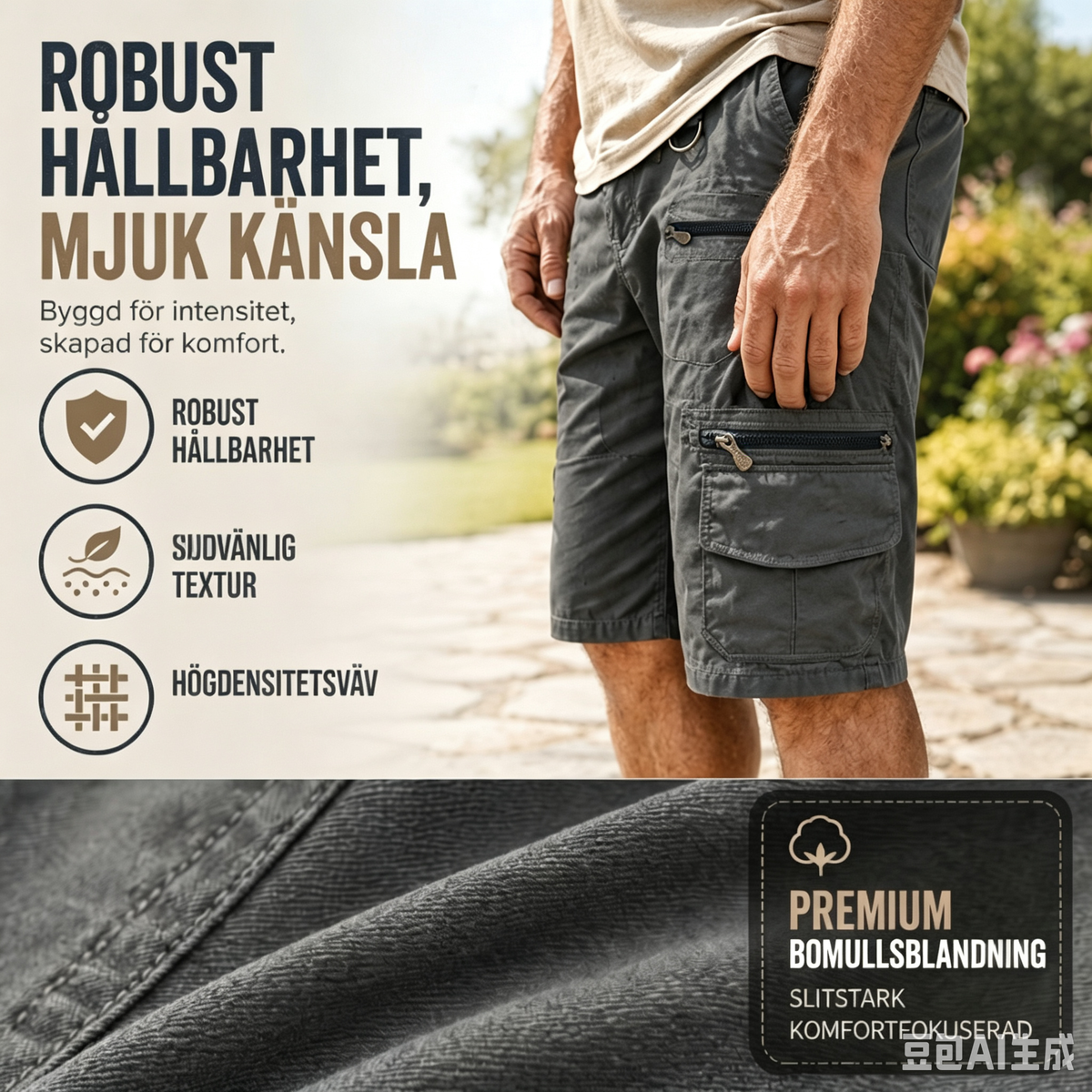 Heren outdoor shorts met 8 zakken – Duurzaam katoen & verstelbare taille – Perfect voor wandelen, vissen en reizen 🌲