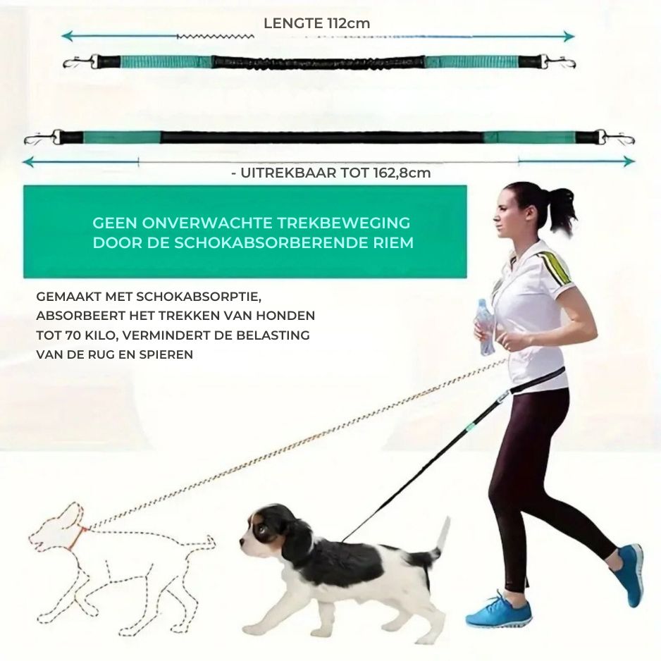 Handsfree Hondenriem Set voor om je Middel - Met 1 of 2 Riemen