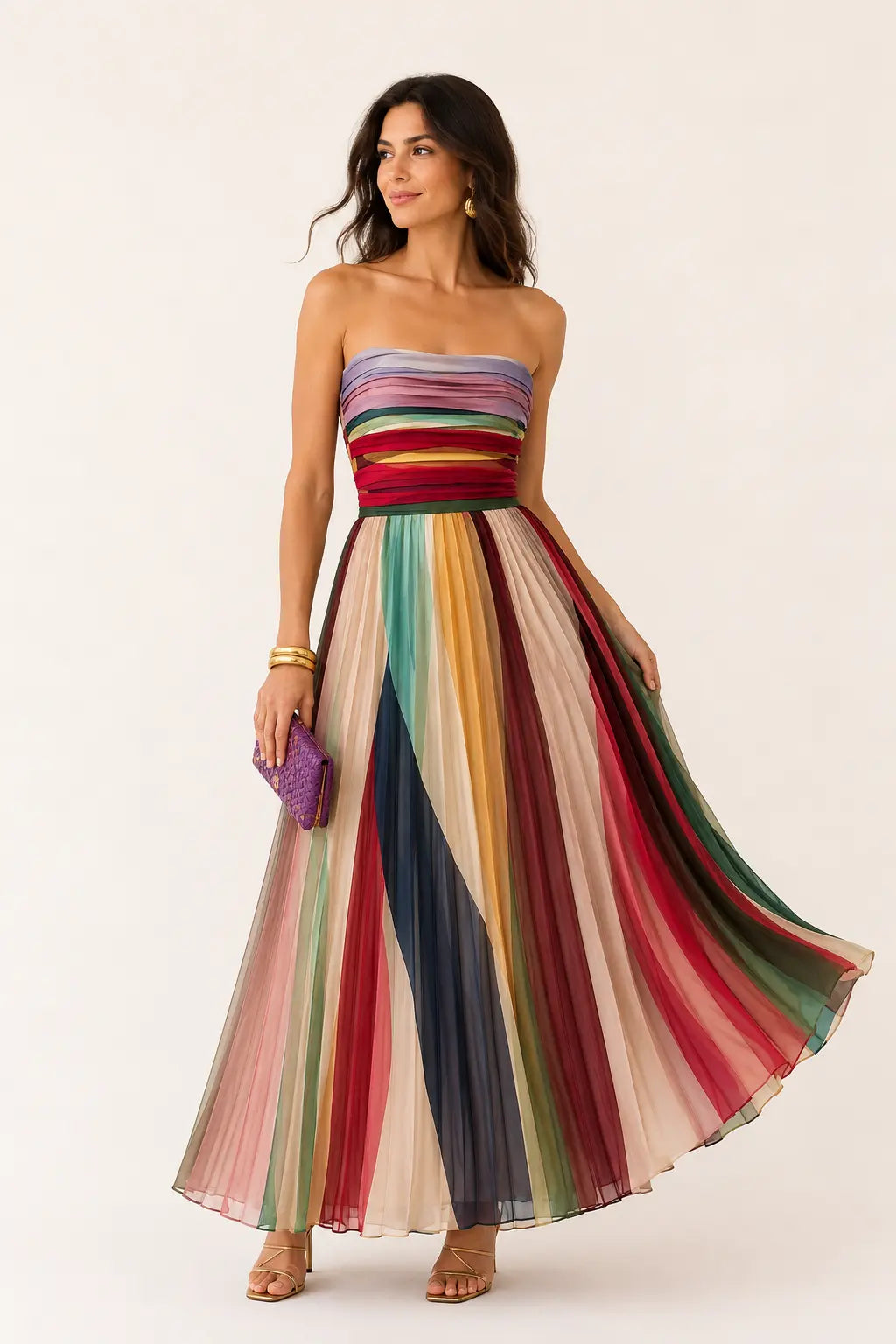 Valeria™ | Buikcamouflerende Regenboog Maxi Jurk