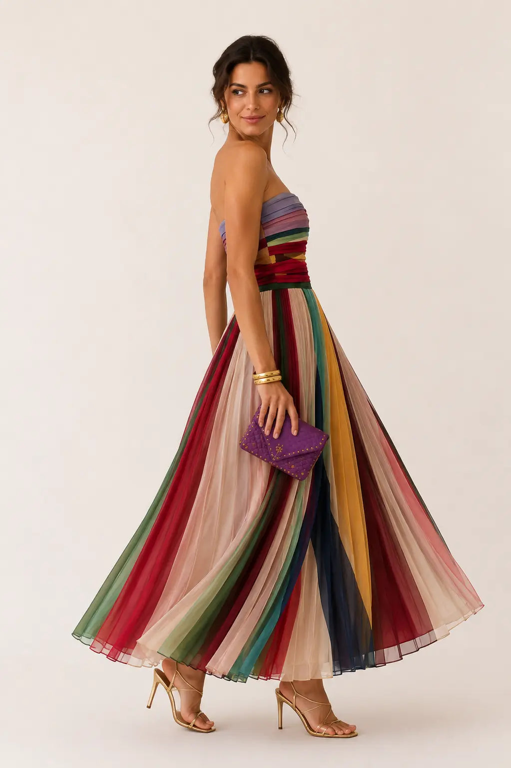 Valeria™ | Buikcamouflerende Regenboog Maxi Jurk