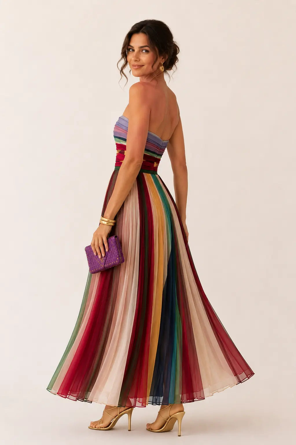 Valeria™ | Buikcamouflerende Regenboog Maxi Jurk