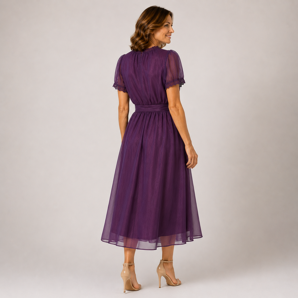 Flavia | Maxi Jurk met Druppelnek en Kant Chiffon Rand