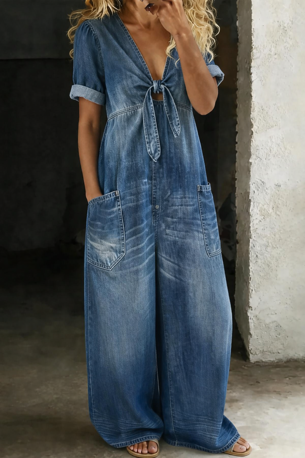 Jeanine | Denim Jumpsuit met Korte Mouwen