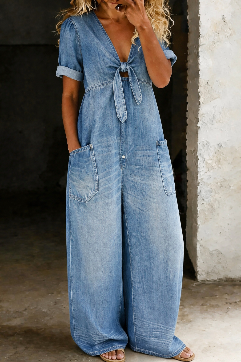 Jeanine | Denim Jumpsuit met Korte Mouwen