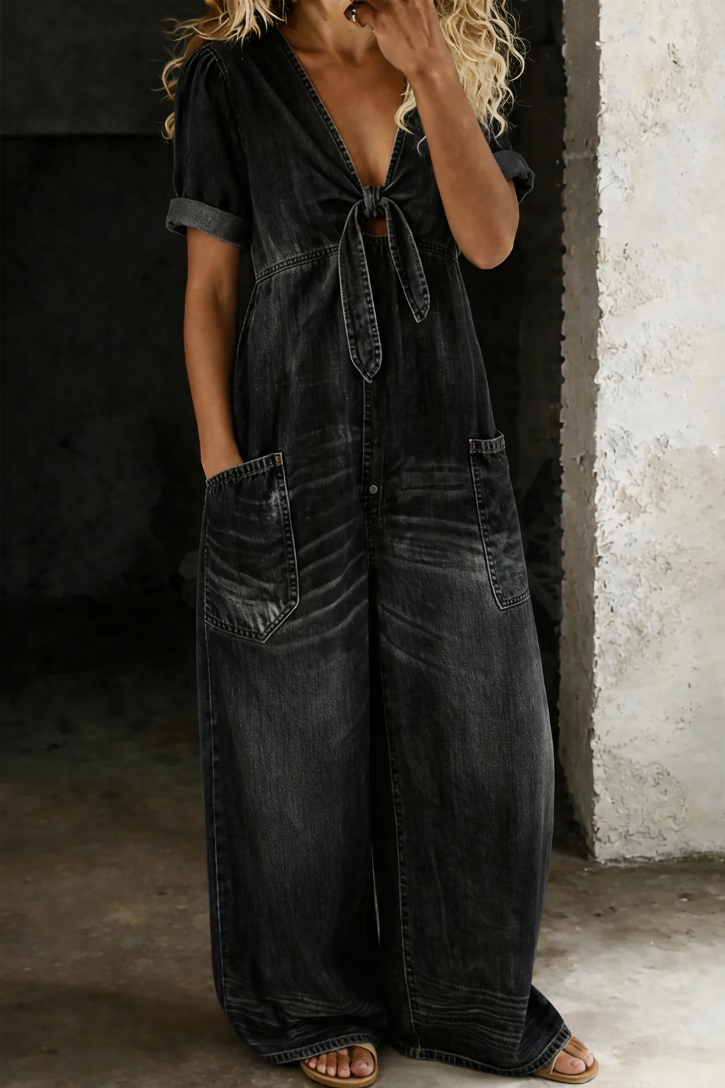 Jeanine | Denim Jumpsuit met Korte Mouwen