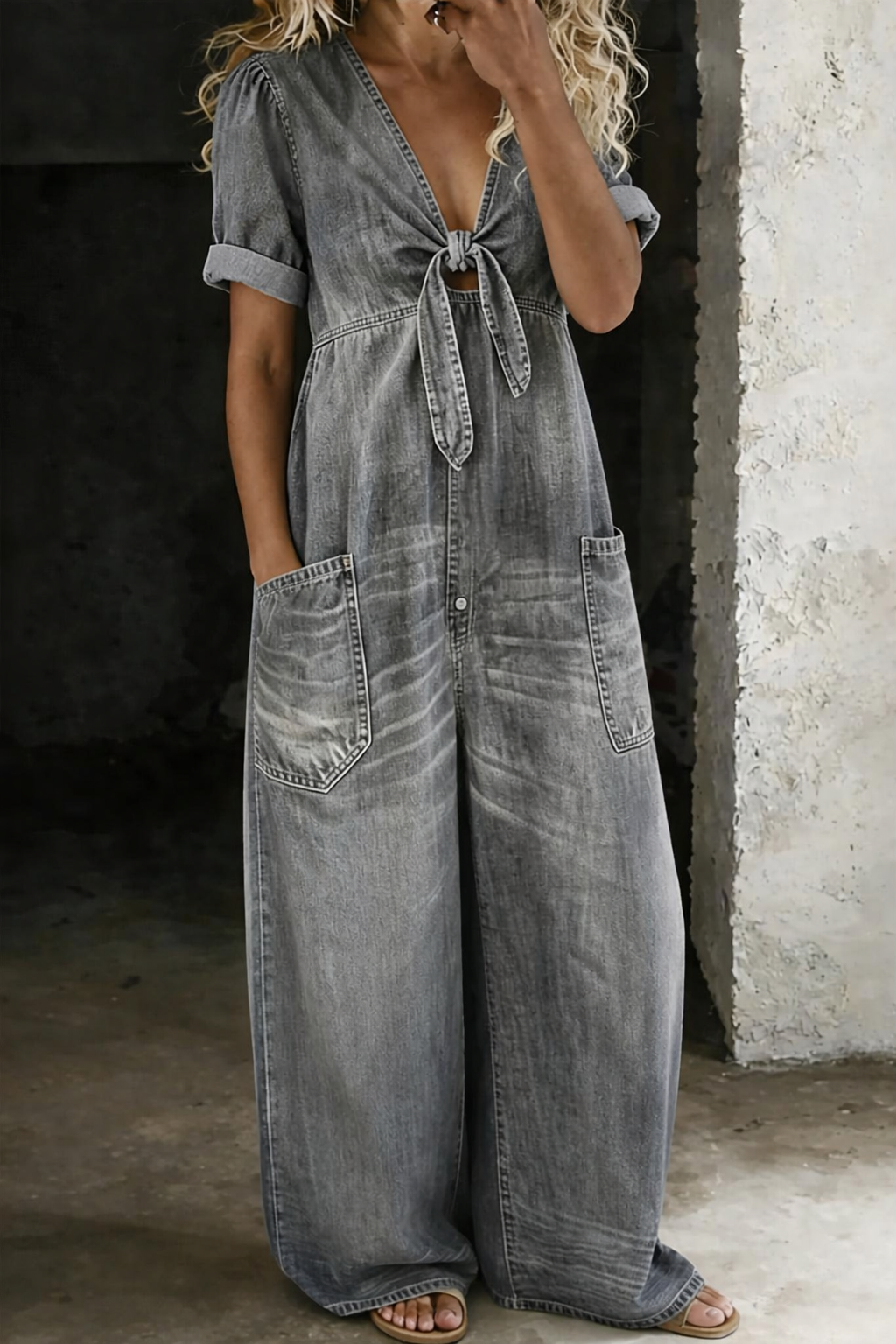 Jeanine | Denim Jumpsuit met Korte Mouwen