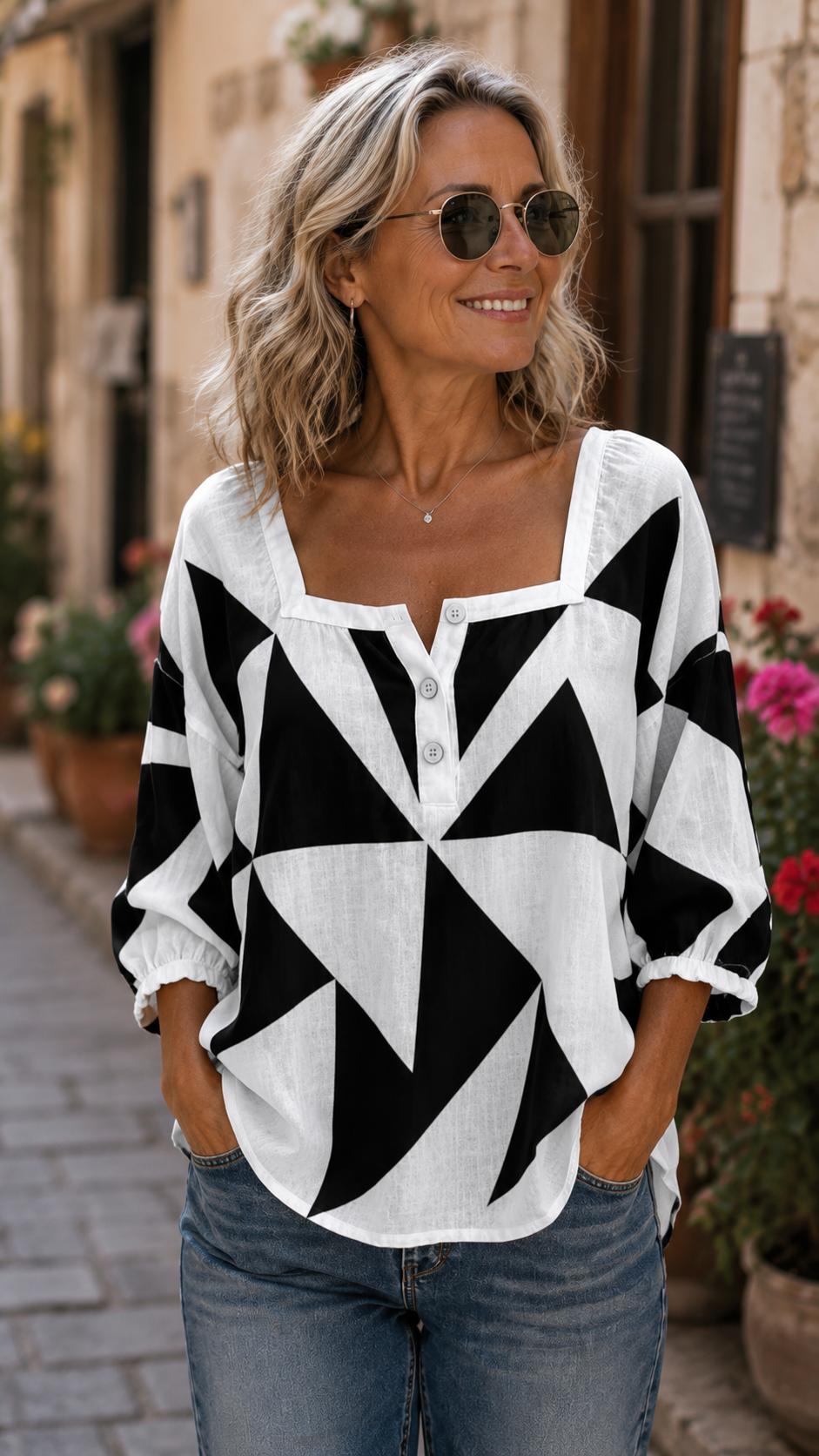 Beatrix | Comfortabele Geometrische Blouse