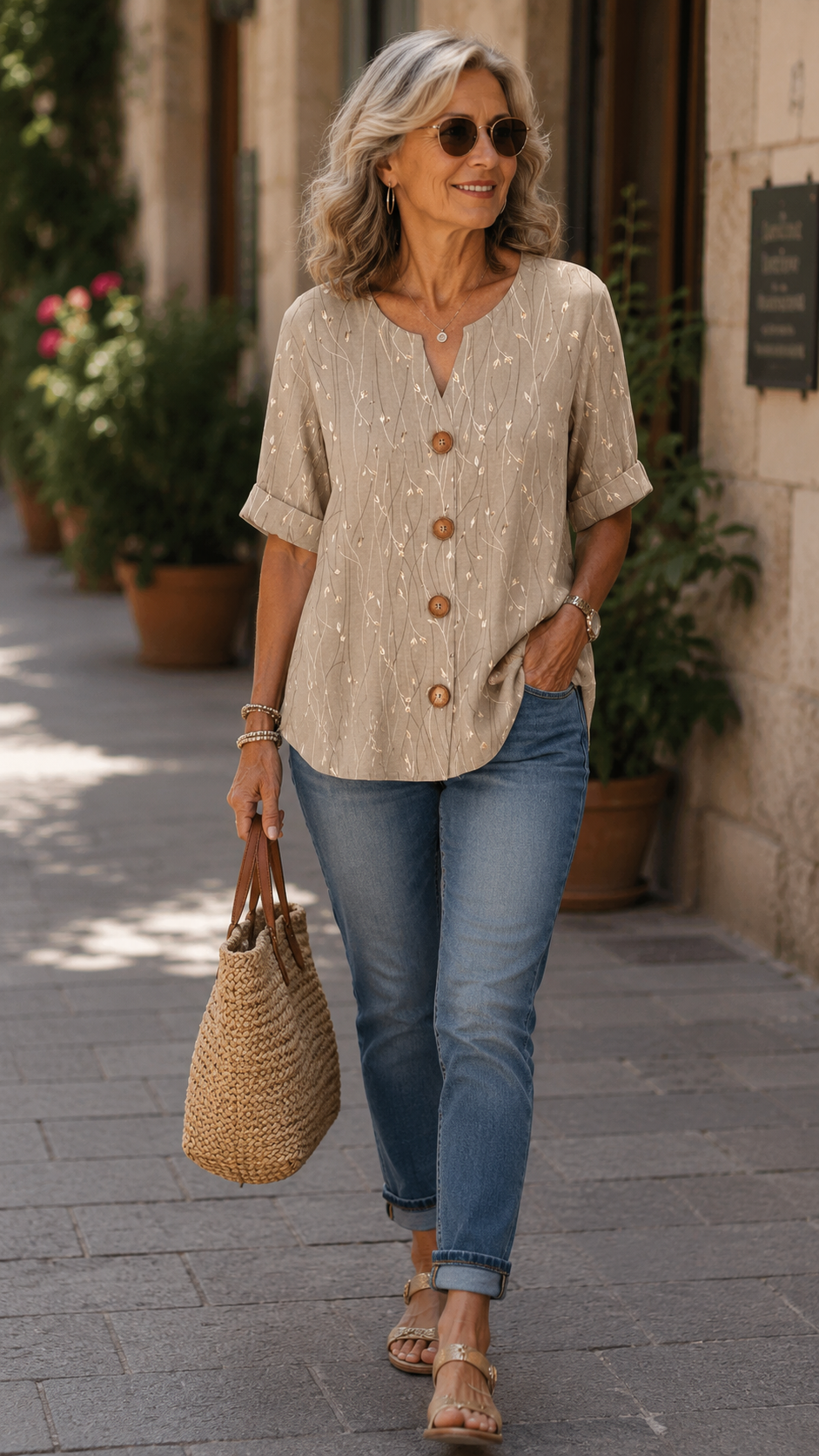 Bernice | Vintage Blouse met bladpatroon