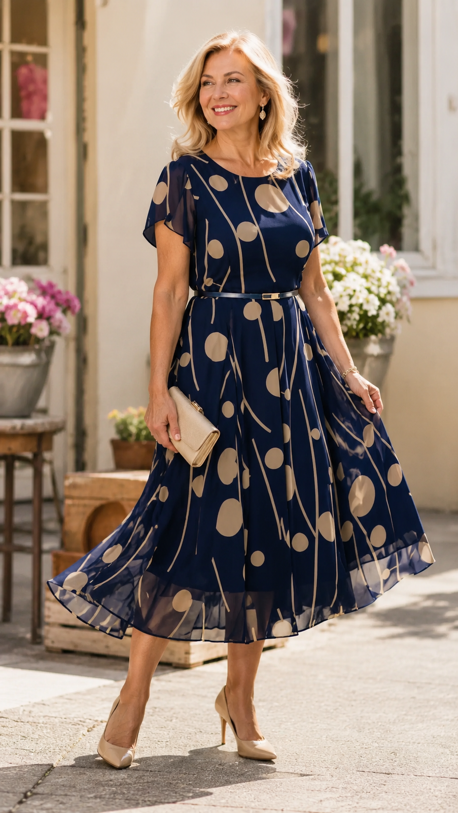 Katja | Polkadot Chiffon Midi Jurk