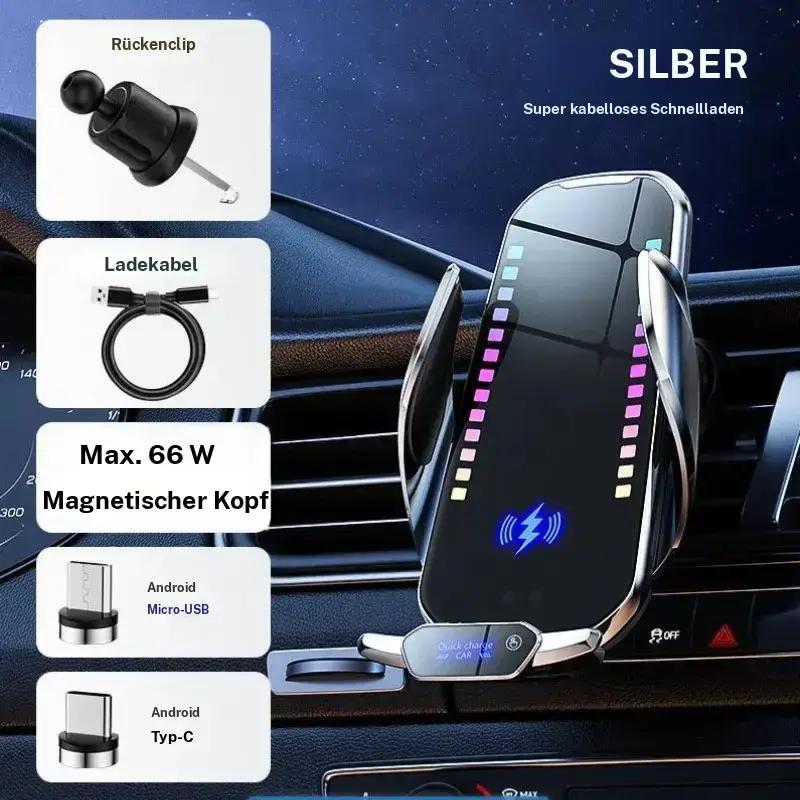 Draadloze autolader met ventilatieopening voor telefoonhouder, dashboardhouder met omgevingsverlichting, compatibel met iPhone- en Android-telefoons, autoaccessoires.