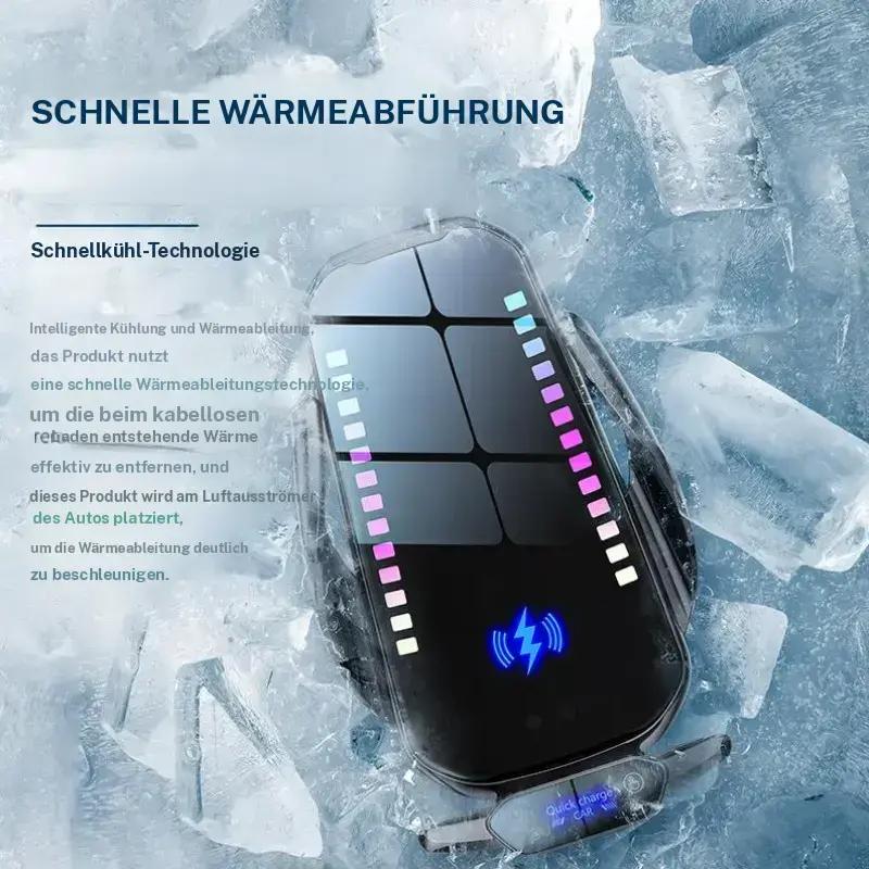 Draadloze autolader met ventilatieopening voor telefoonhouder, dashboardhouder met omgevingsverlichting, compatibel met iPhone- en Android-telefoons, autoaccessoires.