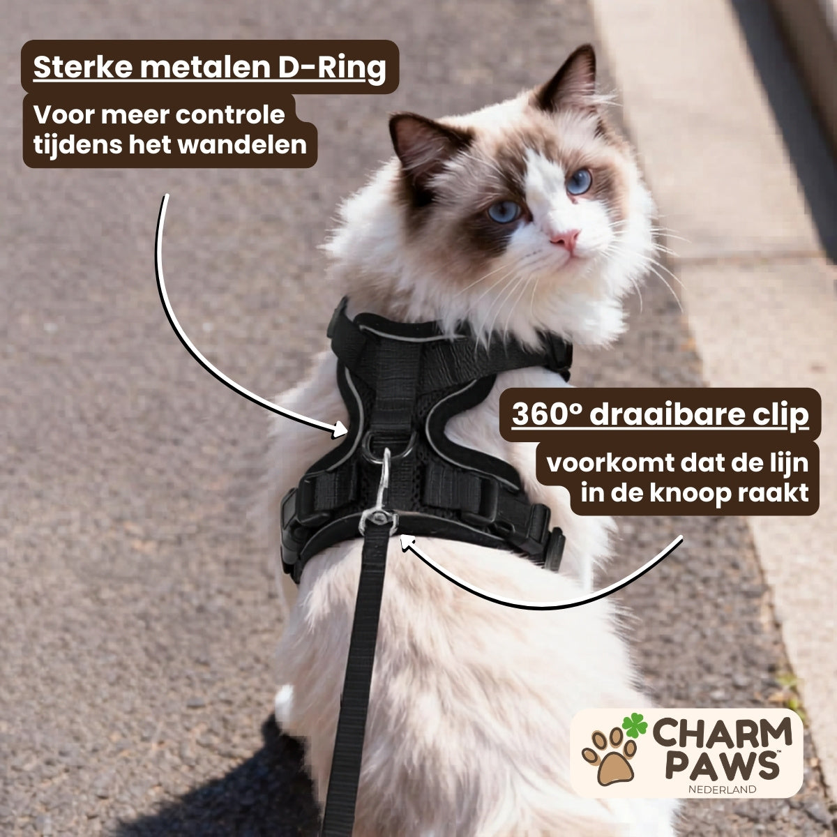 CharmPaws® Explorer Air - Ademend en Verstelbaar Kattenharnas met Looplijn