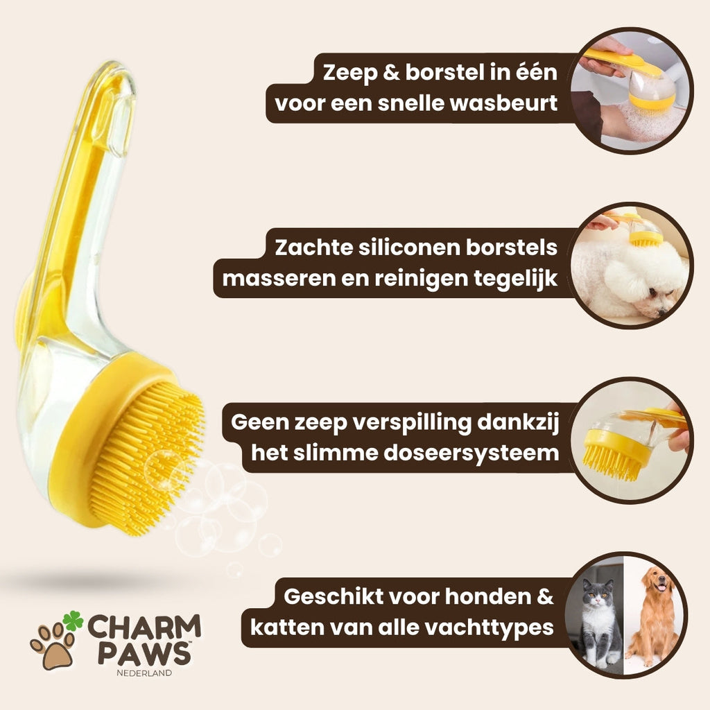 CharmPaws® SoapyBrush - 2-in-1 Shampoo & Wasborstel voor Huisdieren
