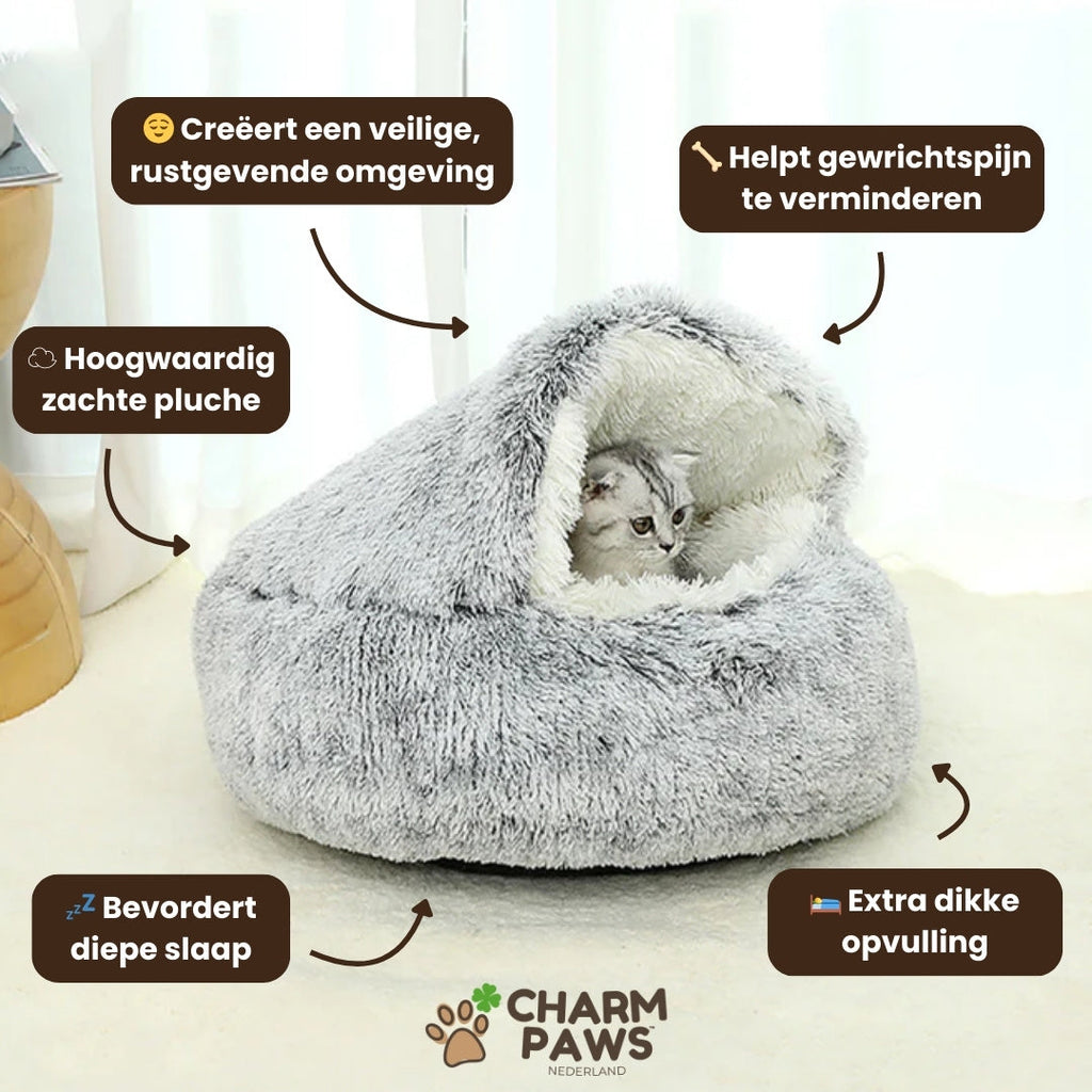 CharmPaws® Luxe Kalmerend Slaapnest - Voor Katten & Kleine Honden