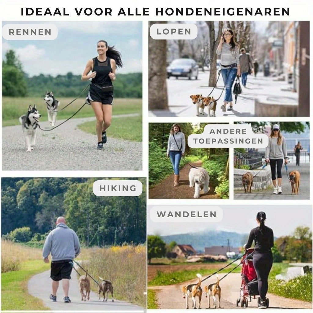 Handsfree Hondenriem Set voor om je Middel - Met 1 of 2 Riemen