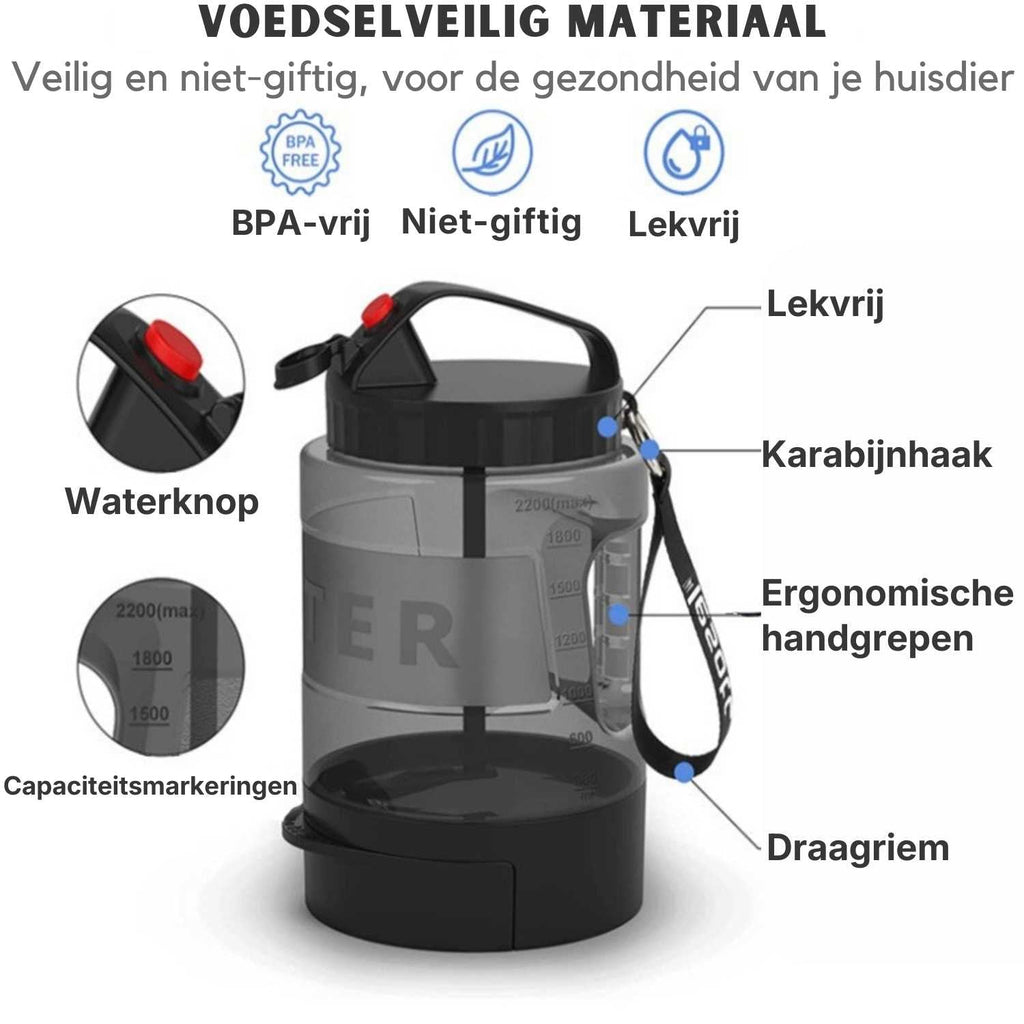 Hondenfles Groot 2,2 liter | Outdoor Drinkfles Dorstvrije Tochten