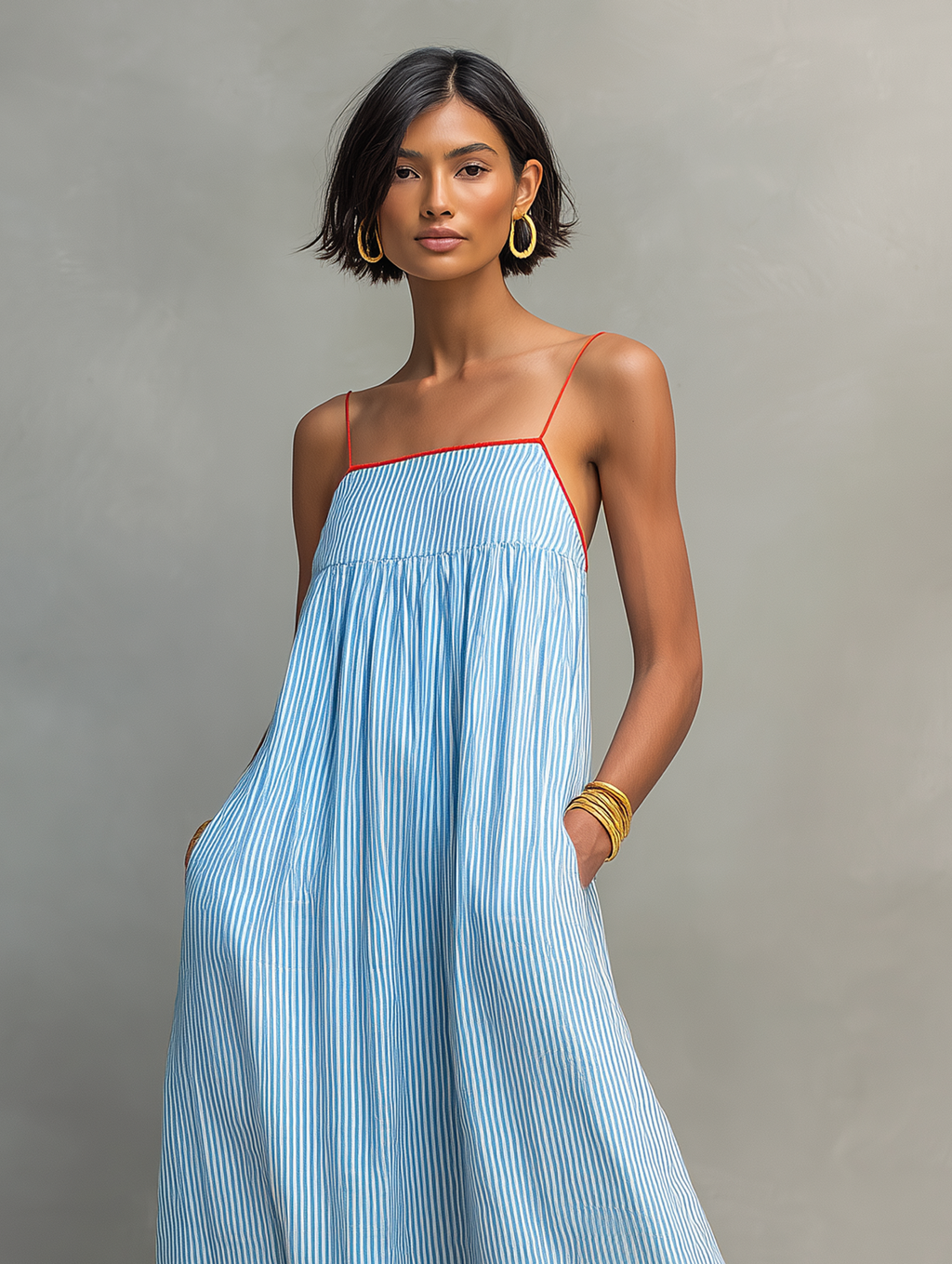 Mandy | Gestreepte Maxi Jurk met Contrastafwerking