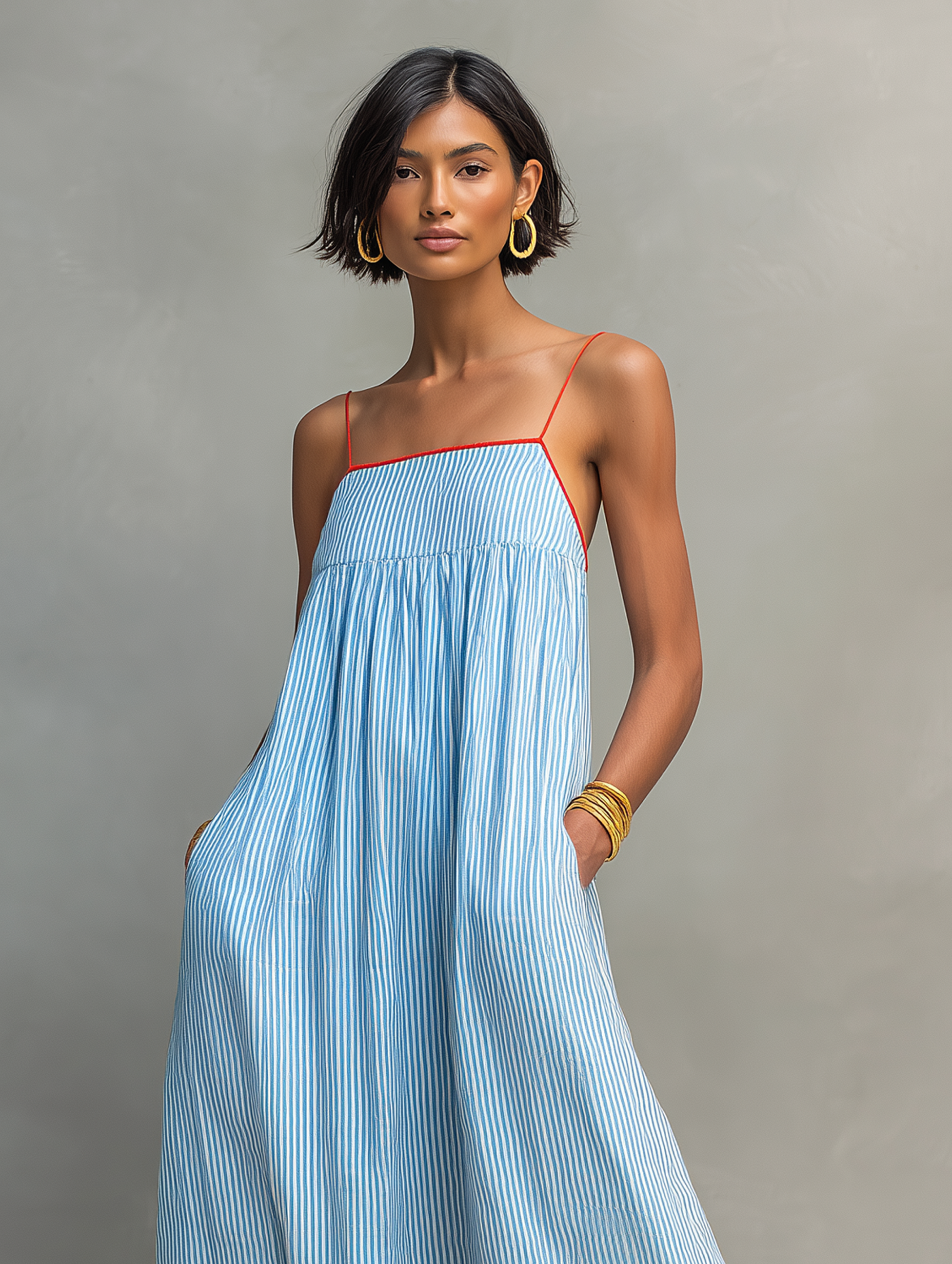 Mandy | Gestreepte Maxi Jurk met Contrastafwerking