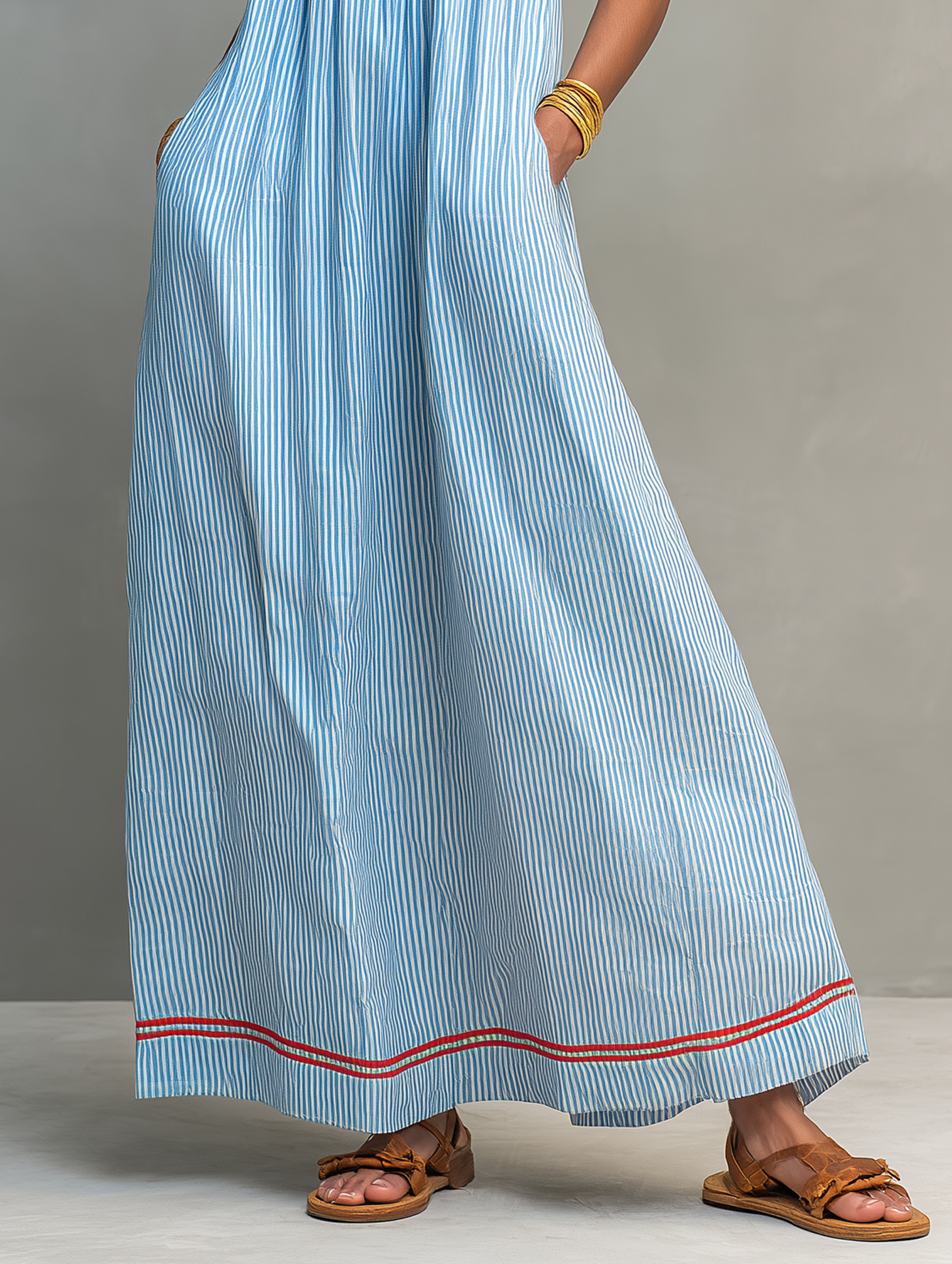 Mandy | Gestreepte Maxi Jurk met Contrastafwerking