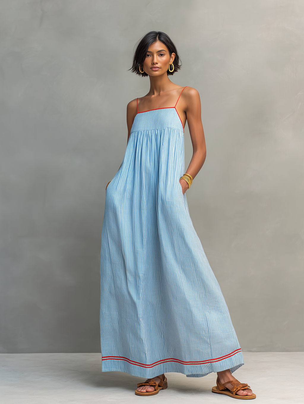 Mandy | Gestreepte Maxi Jurk met Contrastafwerking