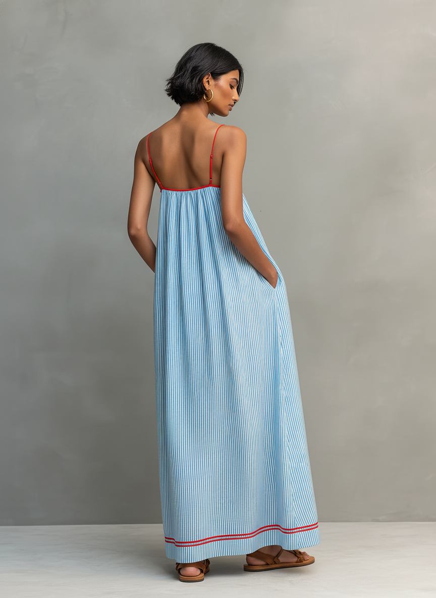 Mandy | Gestreepte Maxi Jurk met Contrastafwerking