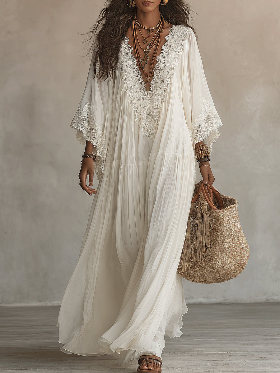 Liora™ | Buikcamouflerende Bohemian Jurk Met Kant