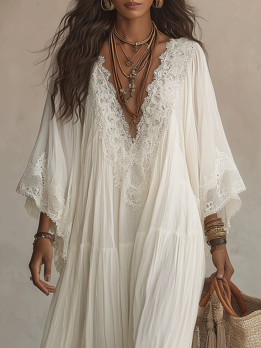 Liora™ | Buikcamouflerende Bohemian Jurk Met Kant