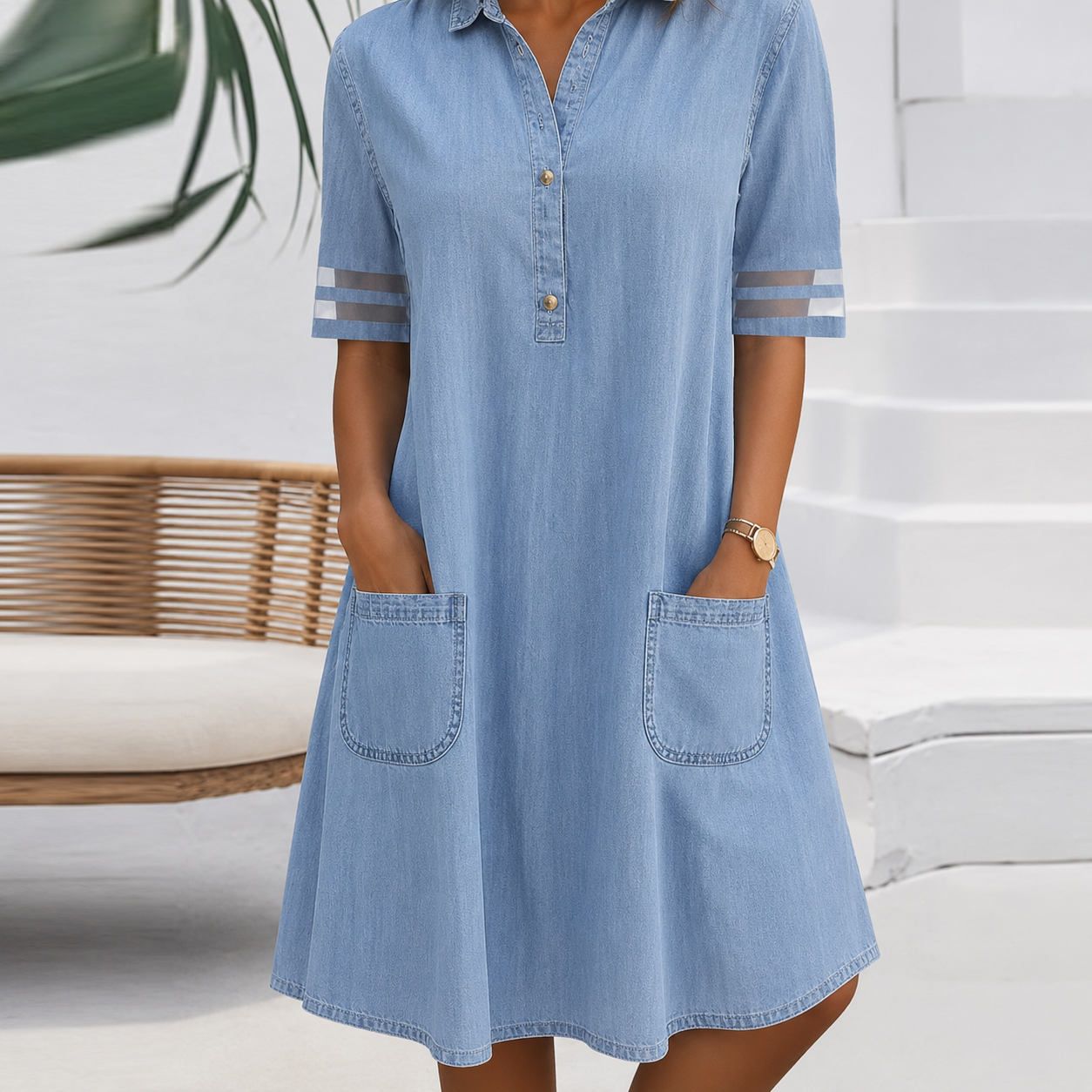 Brittany™ | Buikcamouflerende Denim-Look Blousejurk